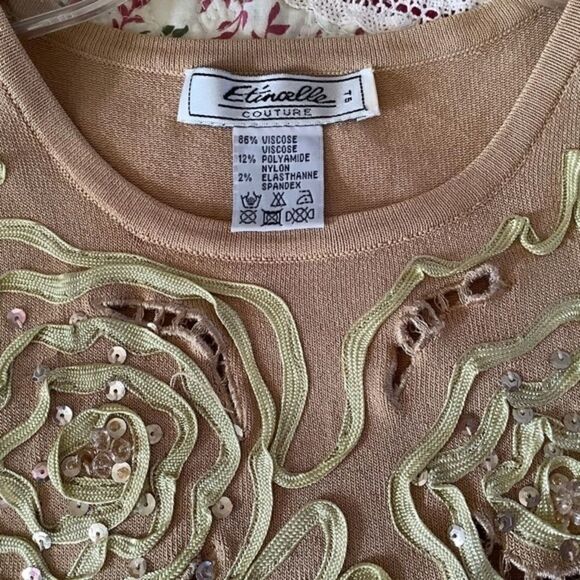 EMBELLISHED VISCOSE GOLD BEADS STRETCH WOMAN SLEEVELESS TOP SIZE 12 - Picture 6 of 7
